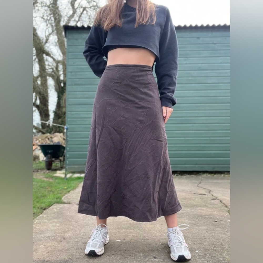 Womens Chocolate Brown A-Line Midi Skirt